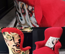 15-Fauteuil Pompadour, garniture contemporaine, Tissu Uni Linara ROMO et coton imprimé Pierre Frey